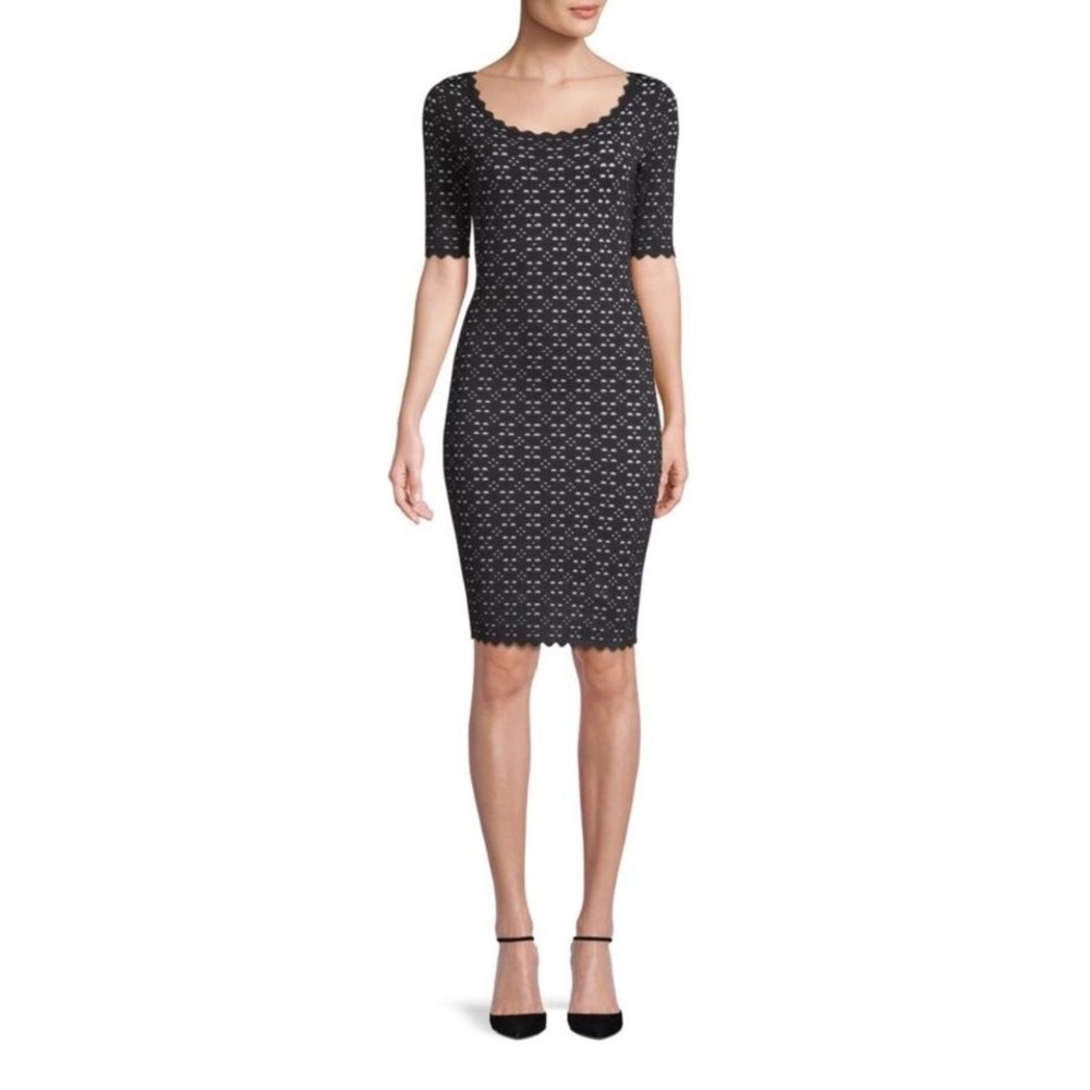 Milly Black/White Laser Cut Pointelle Sheath Dress